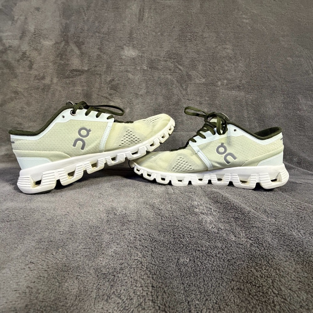 On Running Olive and White Sneakers